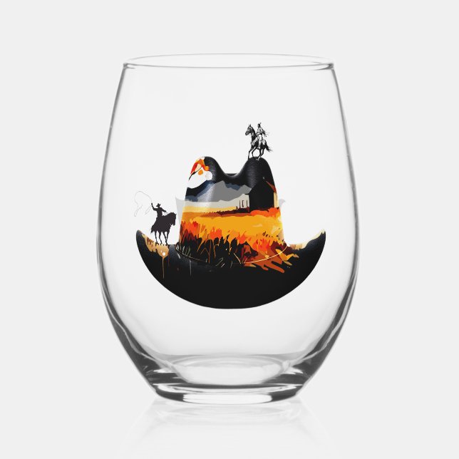 Cowboy States Hat Stemless Wine Glass (Front)
