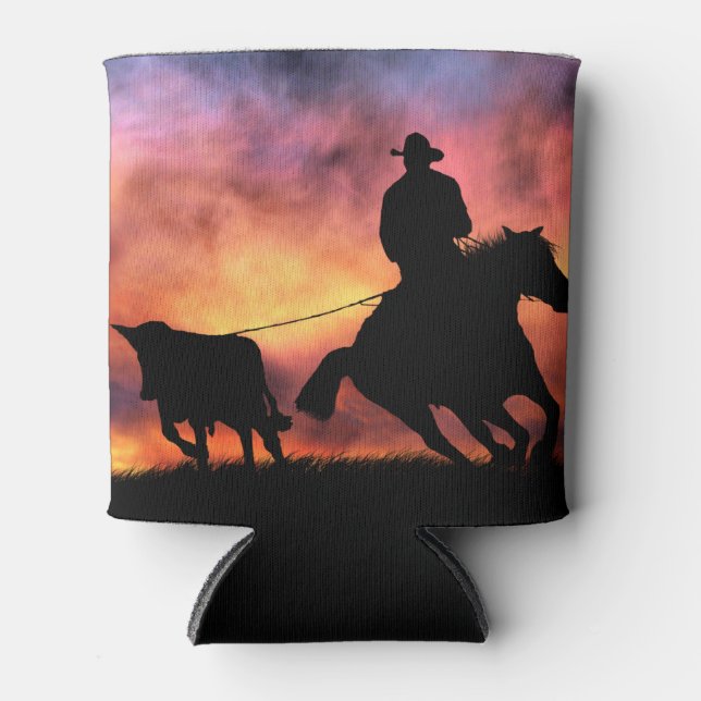 Cowboy Steer Roping off of Horse Koozie (Front)