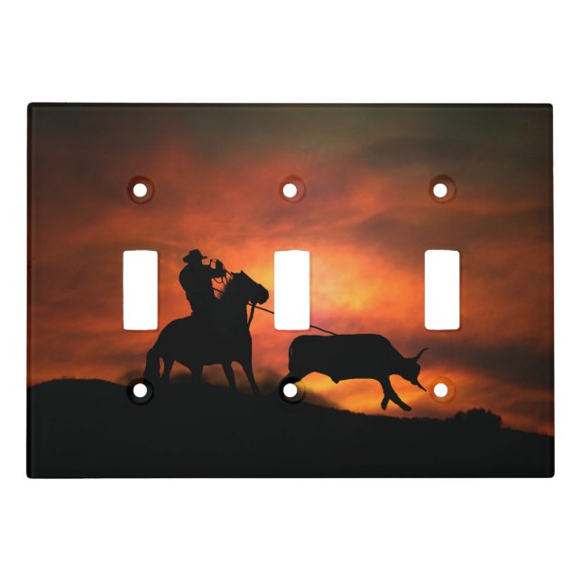 Cowboy Steer Roping Rodeo Light Switch Cover (Front)