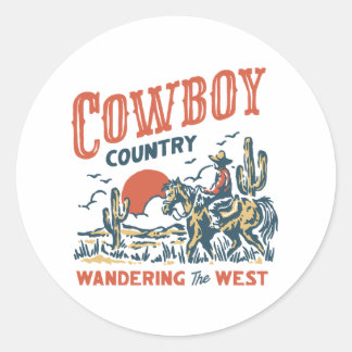 Cowboy Sticker Retro Vintage Western Wild West Cow