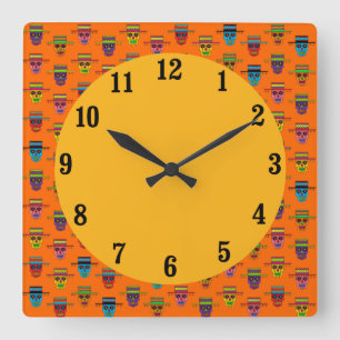 Cowboy Sugar Skull Square Wall Clock