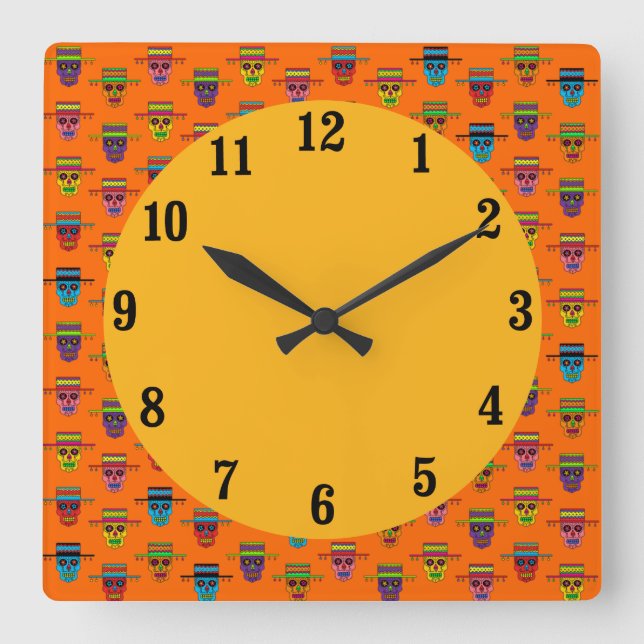 Cowboy Sugar Skull Square Wall Clock (Front)