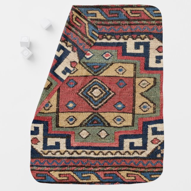 Cowboy Sumakh :: 19th Century Colorful Red White Baby Blanket (In Situ)