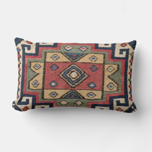 Cowboy Sumakh  19th Century Colorful Red White Lumbar Pillow