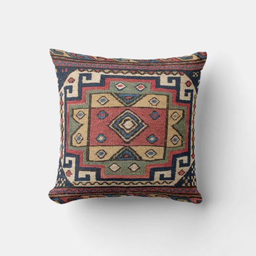 Cowboy Sumakh  19th Century Colorful Red White Throw Pillow