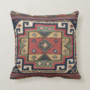 Cowboy Sumakh :: 19th Century Colorful Red White Throw Pillow