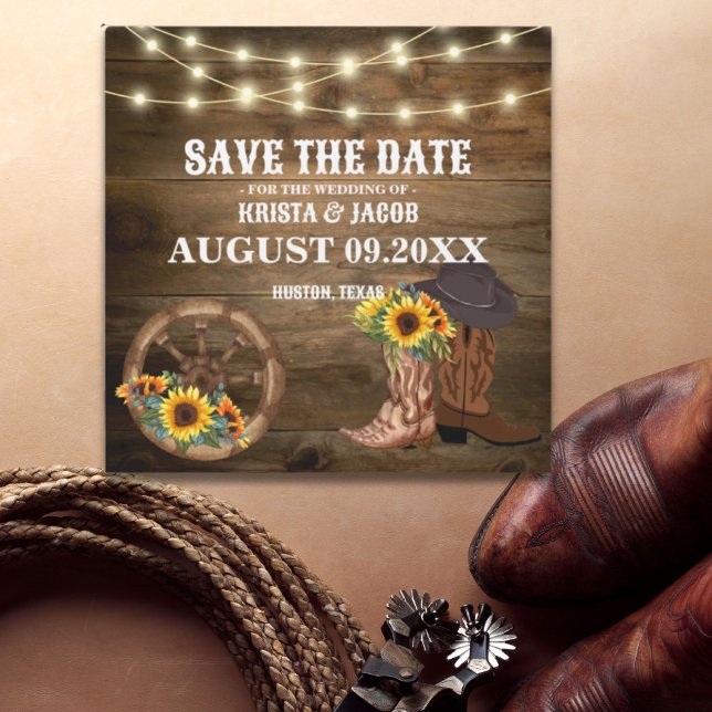 Cowboy Sunflower Western Wedding Save The Date (Cowboy Sunflower Western Wedding Save The Date magnet)