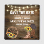 Cowboy Sunflower Western Wedding Save The Date Magnet<br><div class="desc">Ensure your guests mark their calendars with our Cowboy Sunflower Western Wedding Save The Date Magnet. Perfect for setting a rustic and heartfelt tone, this magnet features iconic cowboy and bright sunflower designs that symbolize adventure and vibrancy. Ideal for a country-style wedding, these magnets serve as a beautiful and practical...</div>