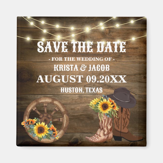 Cowboy Sunflower Western Wedding Save The Date Magnet (Front)