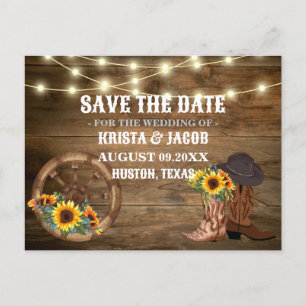 Cowboy Sunflower Western Wedding Save The Date Postcard