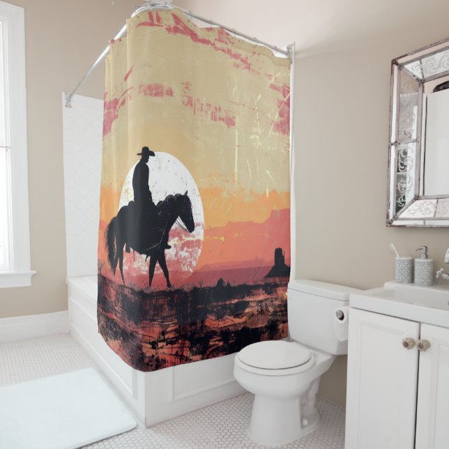 Cowboy Sunrise Shower Curtain (In Situ)
