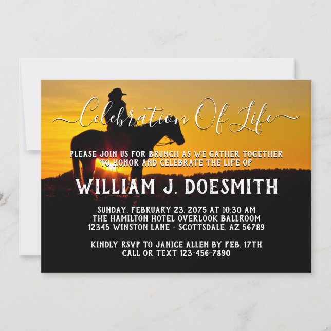 Cowboy Sunset Memorial Service Announcement (Front)