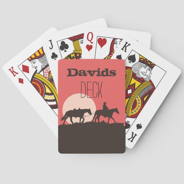 Cowboy Sunset Personalized Playing Cards (Back)