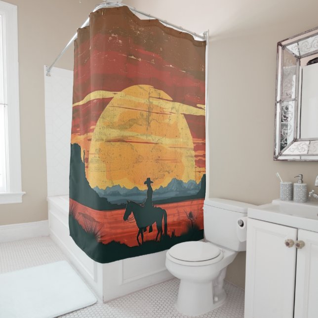 Cowboy Sunset Shower Curtain (In Situ)
