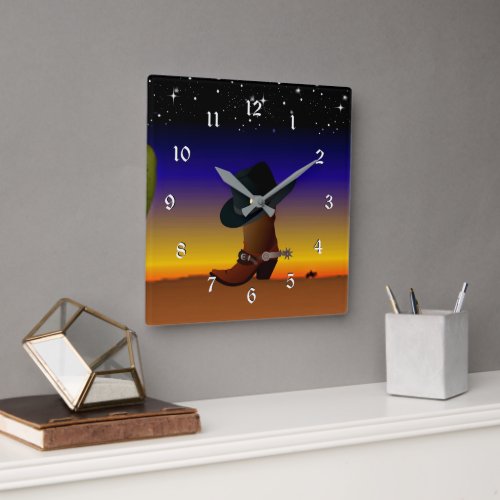 Cowboy Sunset Square Wall Clock