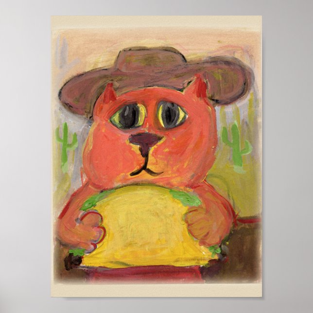 Cowboy Taco Cat Folk Painting Western Art  Poster (Front)