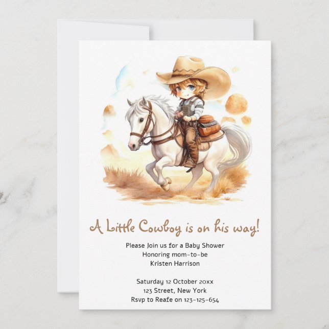 Cowboy Tales: Rustic Wild West Baby Shower Invitation (Front)