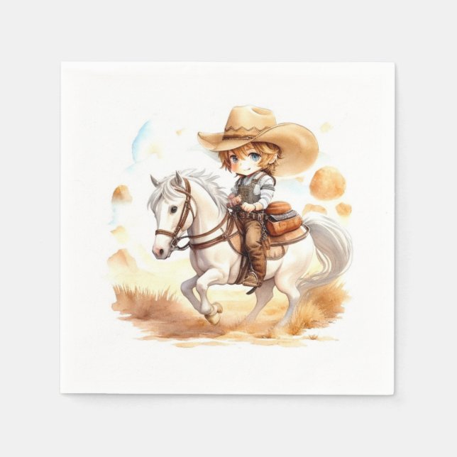 Cowboy Tales: Rustic Wild West Baby Shower Napkins (Front)