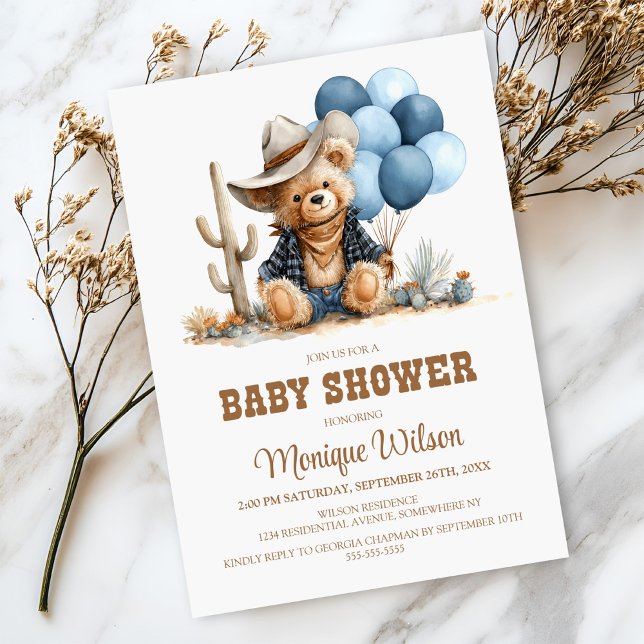 Cowboy Teddy Bear Baby Shower Invitation (Creator Uploaded)