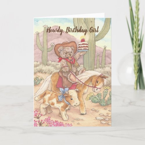 Cowboy Teddy Bear Birthday Girl card