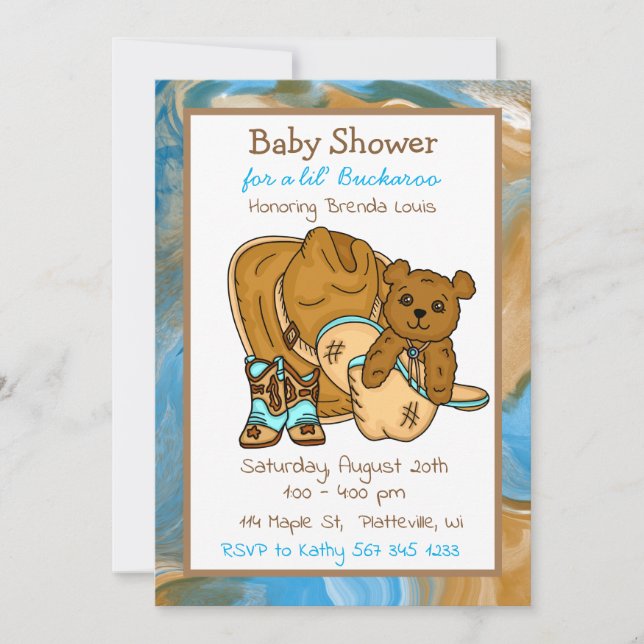 Cowboy Teddy Bear Boy’s Baby Shower Invitation (Front)