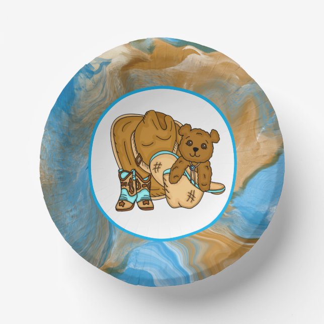 Cowboy Teddy Bear Boy’s Baby Shower m Paper Bowls (Front)