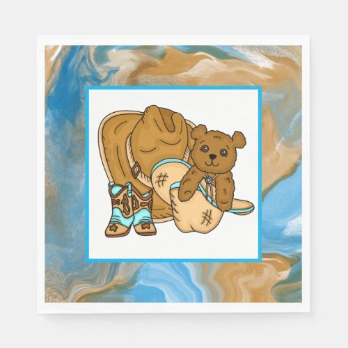 Cowboy Teddy Bear Boys Baby Shower Paper  Napkins