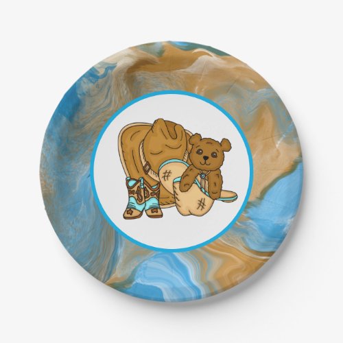 Cowboy Teddy Bear Boys Baby Shower  Paper Plates