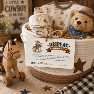 Cowboy Teddy Bear Display Baby Shower Enclosure Card