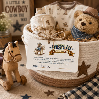 Cowboy Teddy Bear Display Baby Shower  Enclosure Card