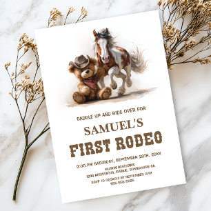 Cowboy Teddy Bear First Rodeo Birthday Party Invitation