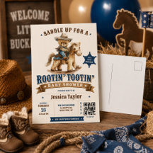 Cowboy Teddy Bear Western QR RSVP  Baby Shower 
