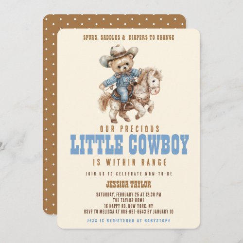 Cowboy Teddy Bear Wild West Baby Boy Shower Invitation