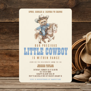 Cowboy Teddy Bear Wild West Baby Boy Shower Invitation