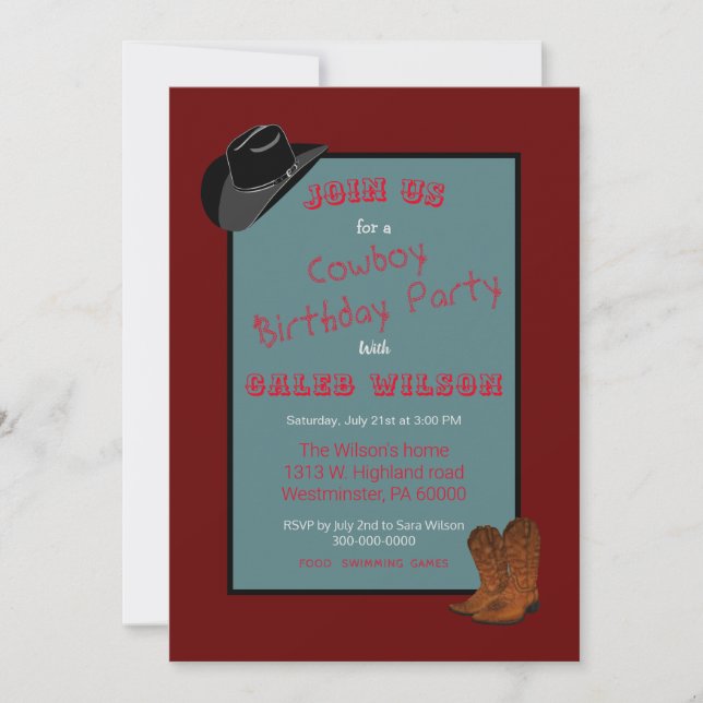 Cowboy theme party invitation (Front)