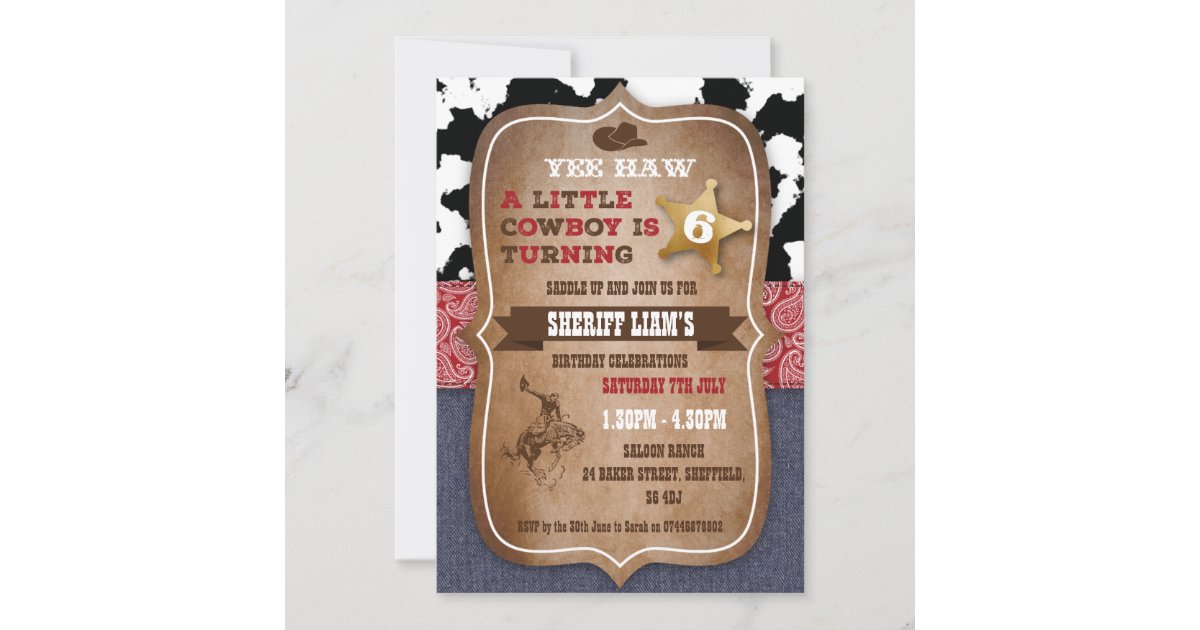 Cowboy themed birthday party invitation | Zazzle