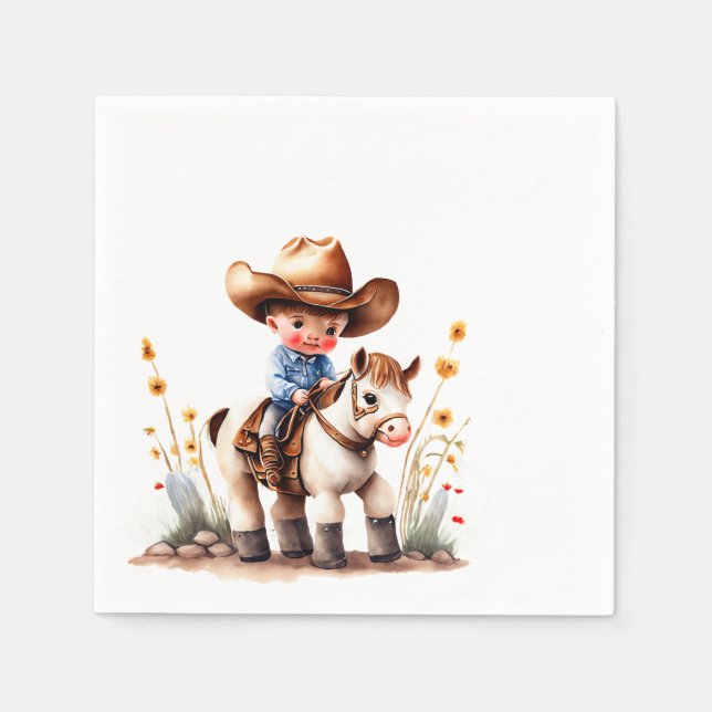 Cowboy Themed Birthday Party Napkins (Front)