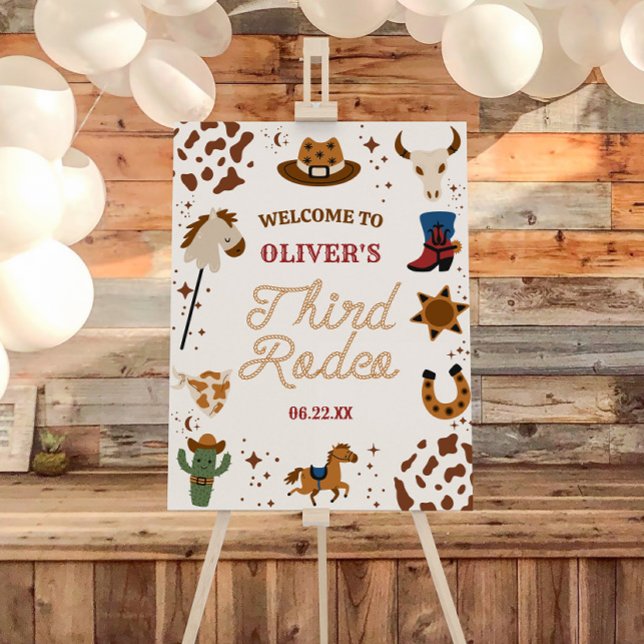 Cowboy Third Rodeo 3rd Birthday Party Welcome Sign (Creator Uploaded)