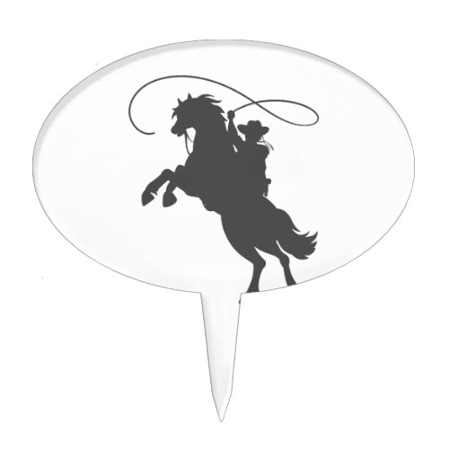 cowboy throwing lasso riding rearing up horse cake topper