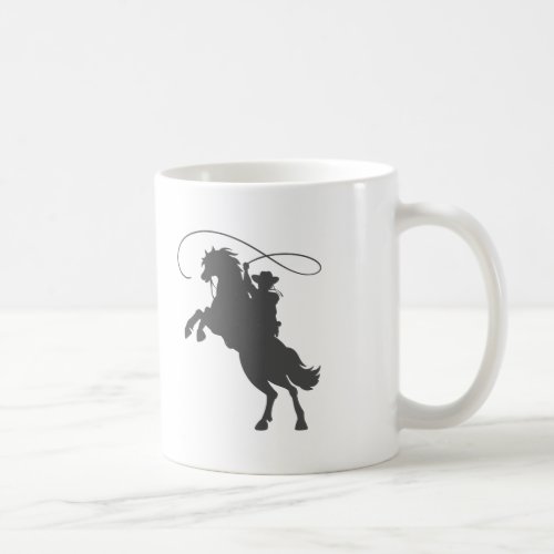 cowboy throwing lasso riding rearing up horse coffee mug