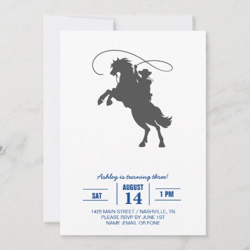 cowboy throwing lasso riding rearing up horse invitation