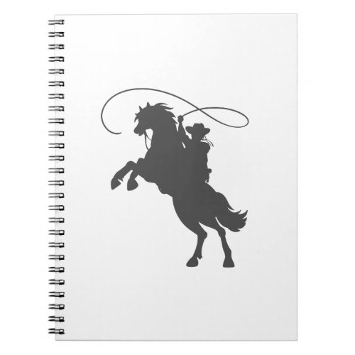 cowboy throwing lasso riding rearing up horse notebook