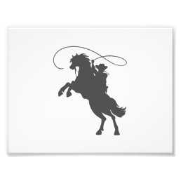 cowboy throwing lasso riding rearing up horse photo print