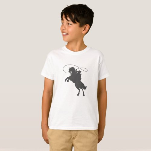 cowboy throwing lasso riding rearing up horse T_Shirt