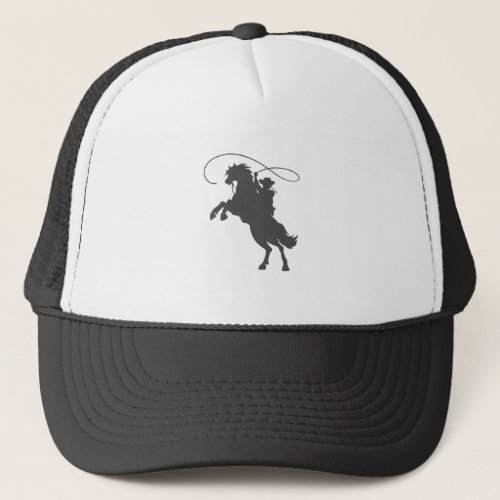 cowboy throwing lasso riding rearing up horse trucker hat
