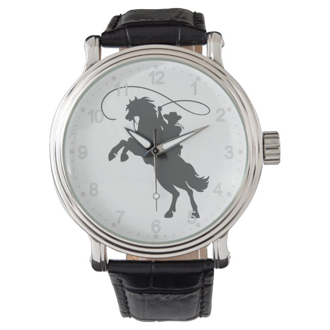 cowboy throwing lasso riding rearing up horse watch (Front)
