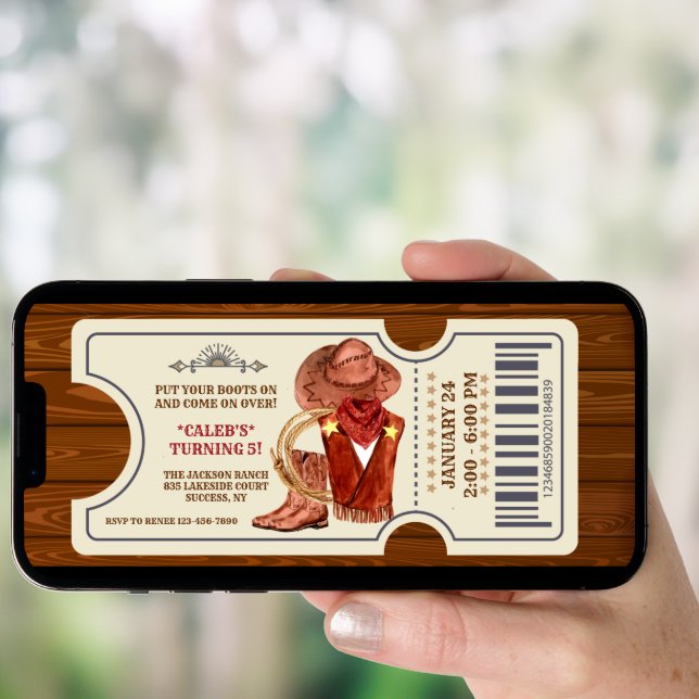 Cowboy Ticket Birthday Party Invitation (Front Digital)