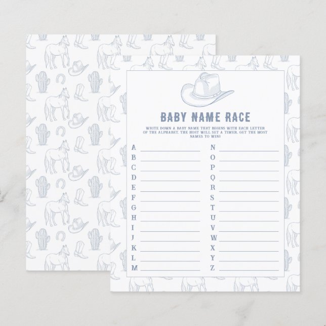 Cowboy toile de jouy - Baby name race game (Front/Back)