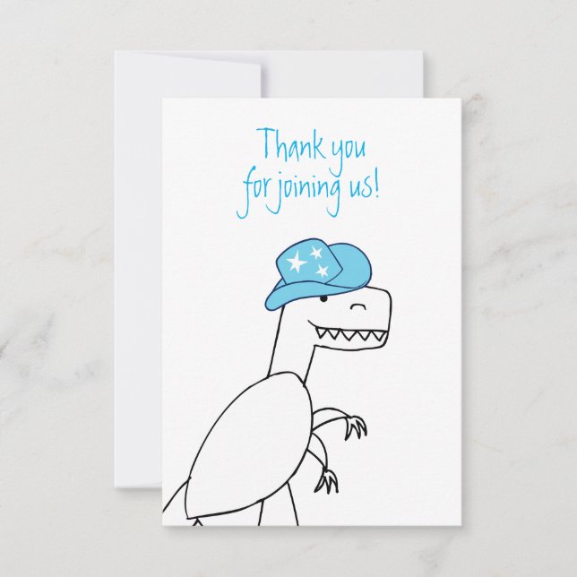 Cowboy Trex Dinosaur Kids Birthday Thank You Card (Front)