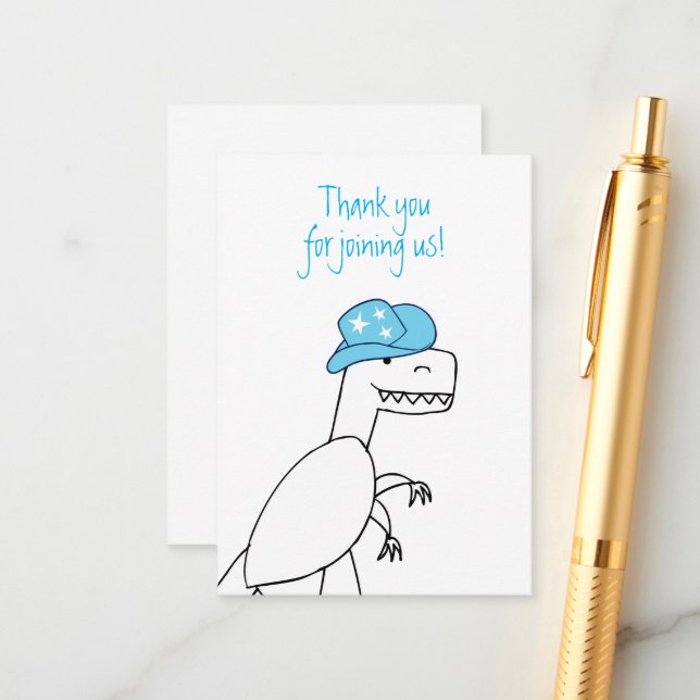 Cowboy Trex Dinosaur Kids Birthday Thank You Enclosure Card (Front/Back In Situ)